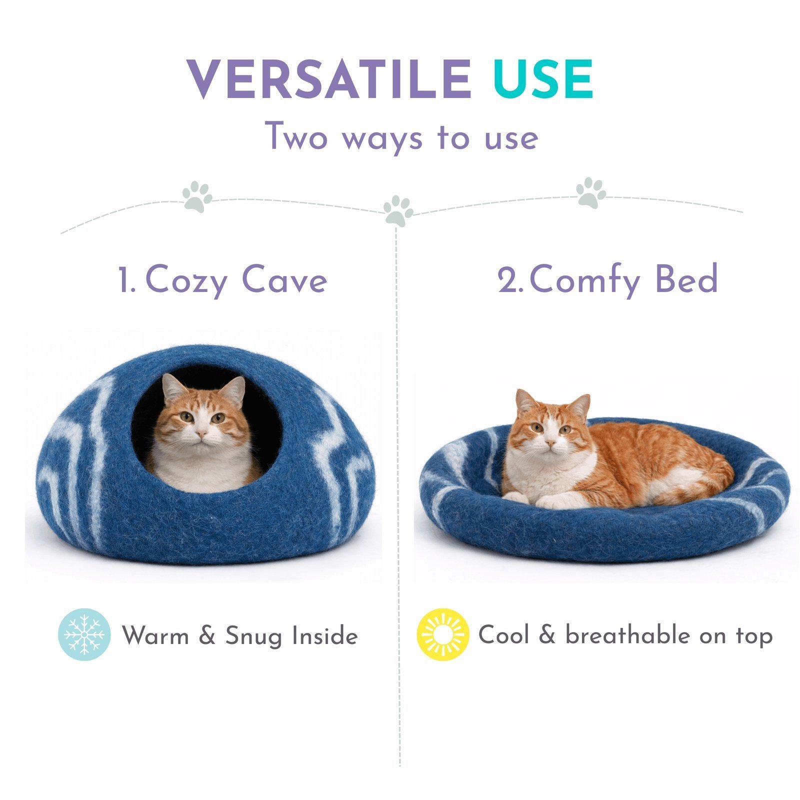 Side Striped Wool Felt Cat Cave - Image 4