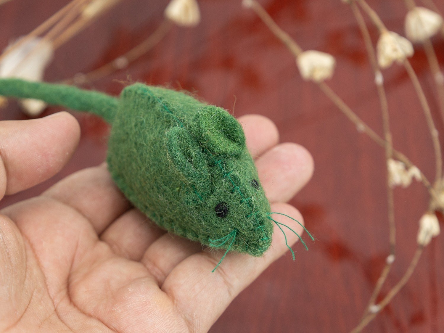 Stitched Felt Mouse with Long Tail - Image 6