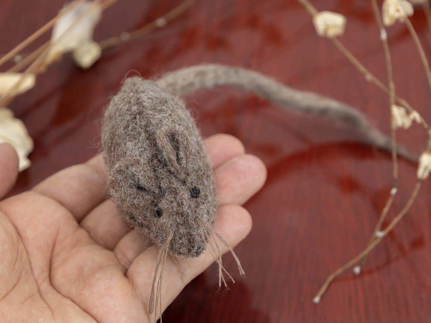 Stitched Felt Mouse with Long Tail - Image 7