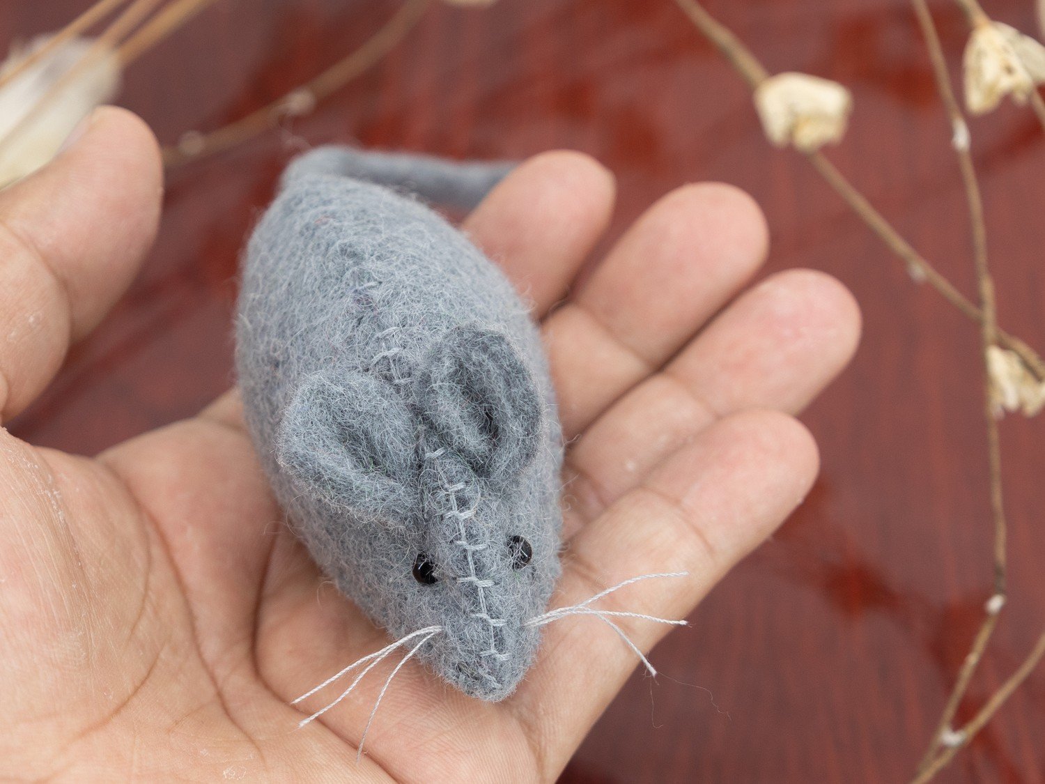 Stitched Felt Mouse with Long Tail - Image 8
