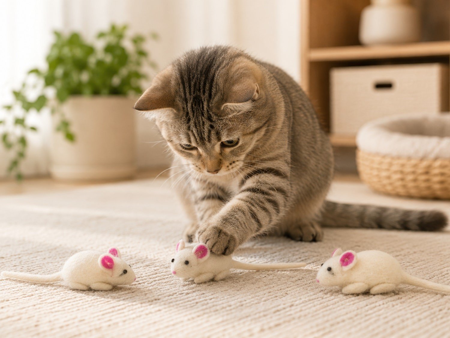 White Felt Mouse Cat Toy - Image 2